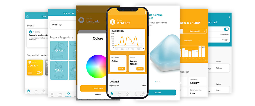 schermate-app-DiCEhome Con la app DiCEhome gestisci DiCE SMART da remoto il dispositivo IoT DiCE SMART.